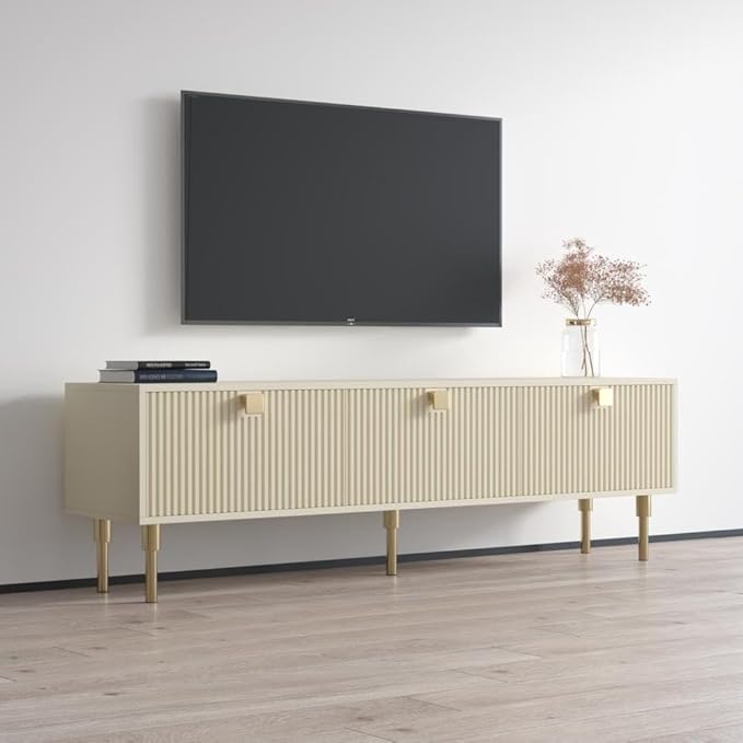 Meble Furniture Dorset 01 TV Stand - Modern Rectangular TV Stand with Storage Cabinets - Media Entertainment Center Console Table for TV Up to 80" - Magnolia