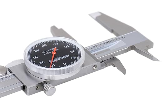 Accusize Industrial Tools 0-6" x 0.001" (Range x Resolution) Dial Caliper, Black Face Red Needle, Stainless Steel in Fitted Box, P920-B216