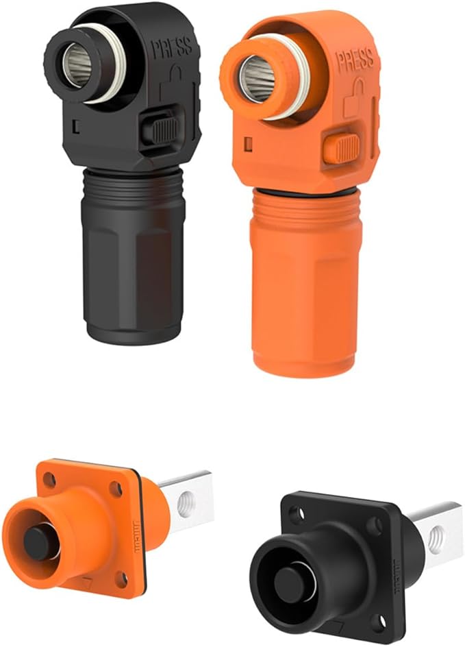 1 Set Battery Energy Storage Connector, 60A 10mm² High Current Connectors Quick Plug Terminal Black Right Angle Plug and Socket IP67 Waterproof Power Adapter (60A, Black)