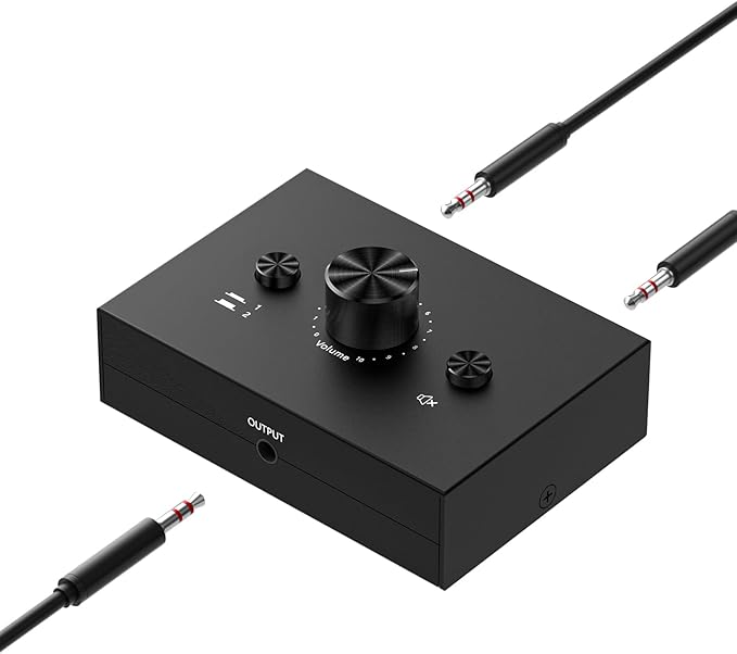 Y.D.F 3.5mm Stereo Audio Switch (2 in 1 Out) Audio Switcher Passive Speaker Headphone Manual Selector Splitter Box Audio Sharing for PC Phone Laptop Headphone