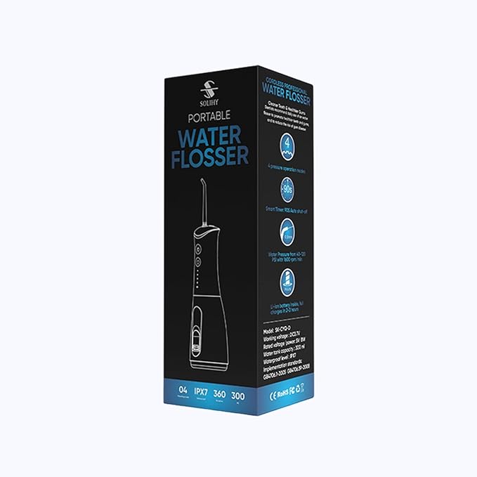 SOLIHY Cordless Water Flosser, Water Dental Flosser, Rechargeable Irrigation Cleaner,4 Modes Portable Water Flosser with 5 Nozzles, Water Flossers for Teeth, Dental Tools (Black)