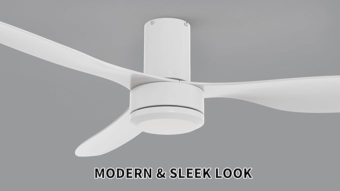 SMAAIR 52 Inch Ceiling Fan No Light with Remote, Flush Mount Modern Ceiling Fan without Lights, Quiet DC Motor, 10 Speed Adjustable, Indoor 3 Blade Ceiling Fan for Indoor Bedroom Living Room, White