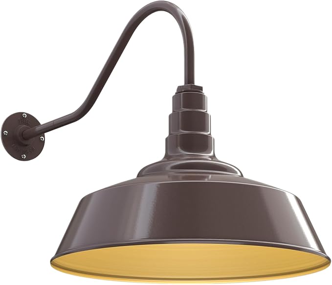 Steel Lighting Co. Large Outdoor Barn Light | Gooseneck Light Fixture | Made in America from 18-Gauge Steel | 20" Dome | 23" Gooseneck Dark Bronze Exterior/Brass Interior