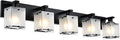 WINSHEN 5-Lights Bathroom Light Fixtures, Matte Black Modern Vanity Lights with Rectangular Frosted Glass for Over Mirror Dressing Table, E26 Bulb Base