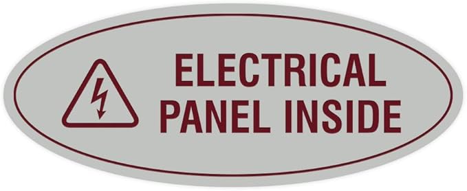 Signs ByLITA Oval Electrical Panel Inside Sign (Light Grey/Burgundy) - Small 2 Pack