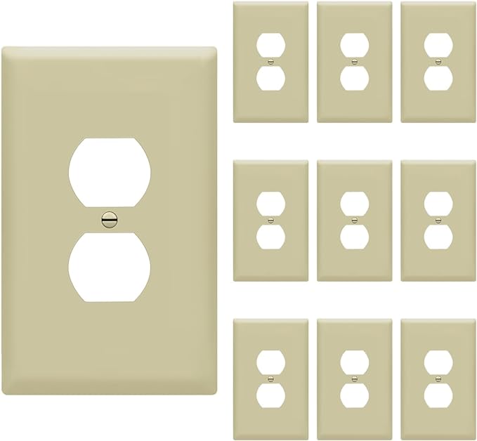 ENERLITES Duplex Receptacle Outlet Wall Plate, Jumbo Electrical Outlet Covers, Gloss Finish, Oversized 1-Gang 5.51" x 3.50", Polycarbonate Thermoplastic, 8821O-I-10PCS, Ivory, 10 Pack