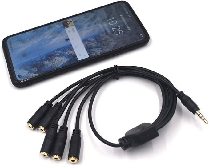 Kework 12 Inch 1/8” 3.5mm TRRS Splitter Audio Cable, 1 Male to 5 Female 3.5mm Plug Extender Headphone Cable, 3.5mm 4 Pole Stereo Jack Extension Adapter Headset Aux Cable, Support MIC