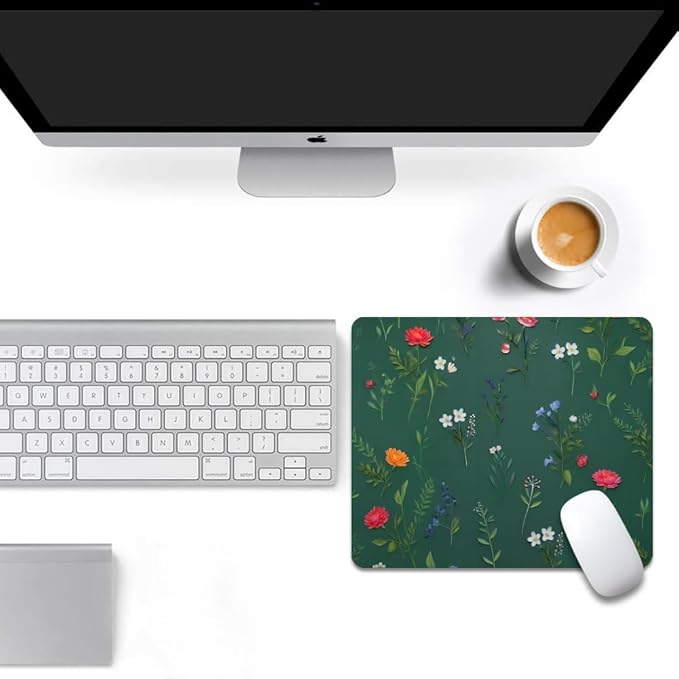 Flower Branch Pattern Cute Square Mouse pad, Texture, Waterproof, Anti Slip Rubber Base, Computer Mouse pad, Laptop Mouse pad