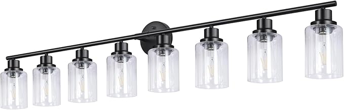 Guliaofo 8-Light Black Vanity Lights, Modern Bathroom Light Fixtures with Clear Glass Shade, Wall Lamps for Mirror Kitchen Hallway Cabinet Living Room Sconces Lights - E26