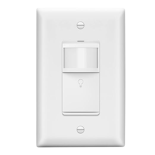 LIDER Motion Sensor Switch with Wall Plate, PIR Sensor Light Switch, Occupancy & Vacancy Modes, No Neutral Wire Required, 120V, 60Hz, 150W LED/CFL, Single Pole, LPS-1P-WWP, UL Listed, White