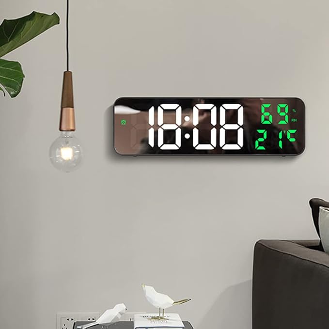 Gigicloud LED Wall Clock - 3 Level Dimmer Brightness Digital Clock With Temperature, Humidity, and Alarm for Bedroom, Office