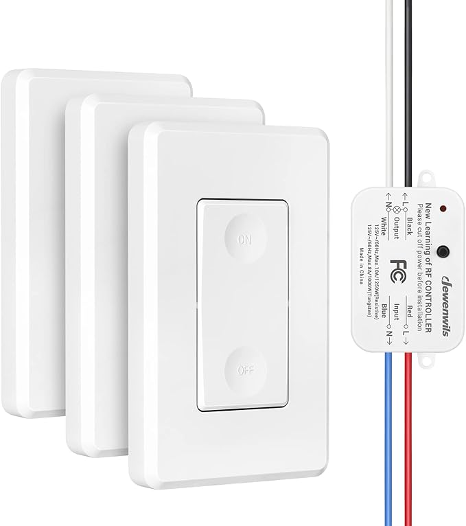 DEWENWILS Wireless Wall Light Switch Kit, No WiFi Needed Remote Control Switch for Small Appliance, Lamps, Lighting Fixture, No in-Wall Wiring, Long RF Range, 3 Pack Switches+1 Receiver