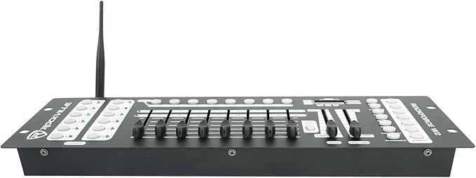 Rockville ROCKFORCE W2 192-Channel Wireless 2.4GHz DMX Lighting Controller, Built-In Transmitter, Music Triggering, Programmable Scenes, for DJs and Stage Lighting
