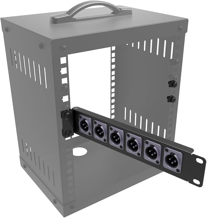 QiaoYoubang 10" 1U Mini Hinged D-Series Connectors Rack Panel 6D XLR HDMI Audio Rack Mount Panel for 10 inches Rack Mount or 10 inch Server Cabinet (1U10IN6D)