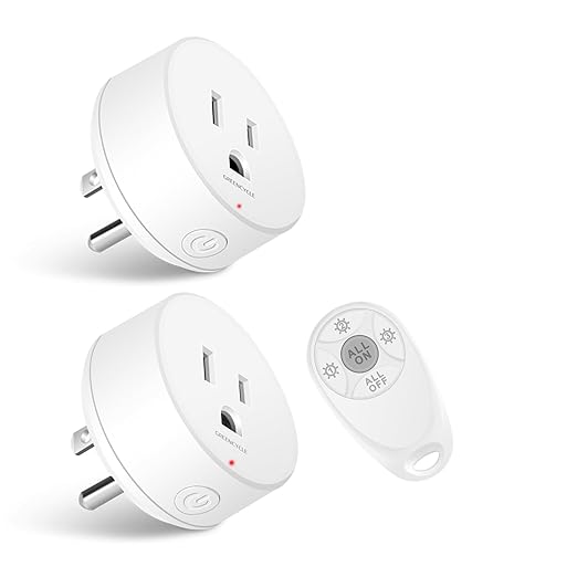 Remote Control Outlet,Greencycle Remote Light Switch and 2 Plugs,Wireless Light Switch,500ft Range,No Wiring Needed,15A/1500W for Household Appliances,FCC Certified,White