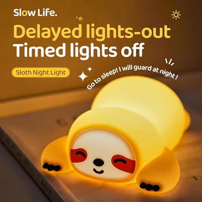 ATSUI Sloth Night Light, LED Squishy Novelty Animal Lamp, Food Grade Silicone, 3 Level Dimmable, Breastfeeding Nursery Nightlight for Room Decor, Funny Gifts Stuff for Boys Girls Baby Children