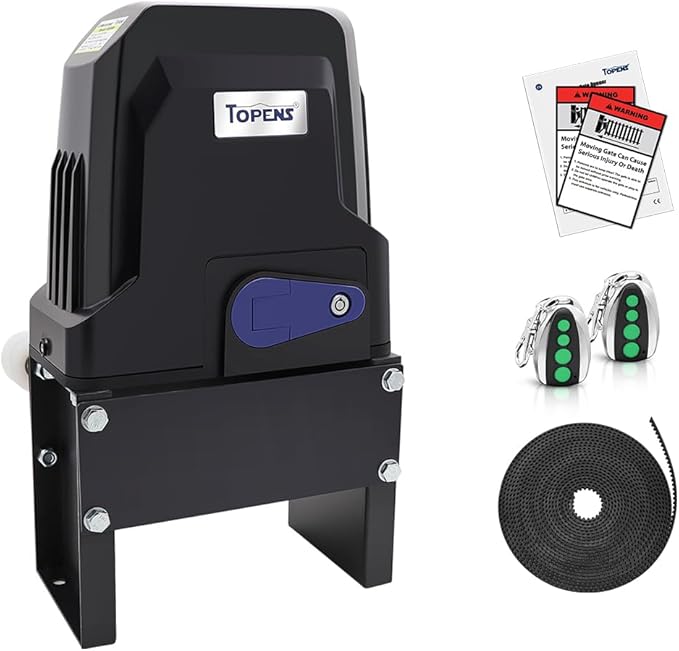 TOPENS BK800 Automatic Sliding Gate Opener Strong Belt Silent Drive Electric Gate Motor for Heavy Driveway Slide Gate Up to 1800 Pounds, Gate Operator AC Powered with 40ft Belt and Remote Control