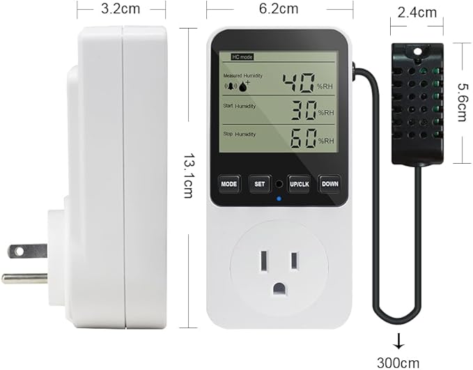 KETOTEK Humidity Controller Outlet Plug with Sensor, Digital Humidistat Switch 120V with Alarm for Greenhouse Mushroom Humidifier Dehumidifier
