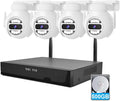 [Auto Tracking Alert 360° PTZ & 2-Way Audio] 8CH Plug&Play Wireless Cameras for Home Security, 4x1920P 5MP IP67 IR&Full Color Night Vison AI Motion Detection, 500G HDD 24/7 Recording Remote Control