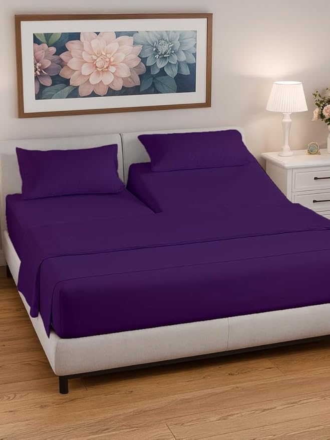 Split Head King Sheet Set – 4 Piece Flex Split Top King Sheets for Adjustable Beds - Fits 14” to 16" Mattress w/ Deep Pockets - Soft, Breathable & Cooling - Luxury Bedding and Wrinkle Free - Purple