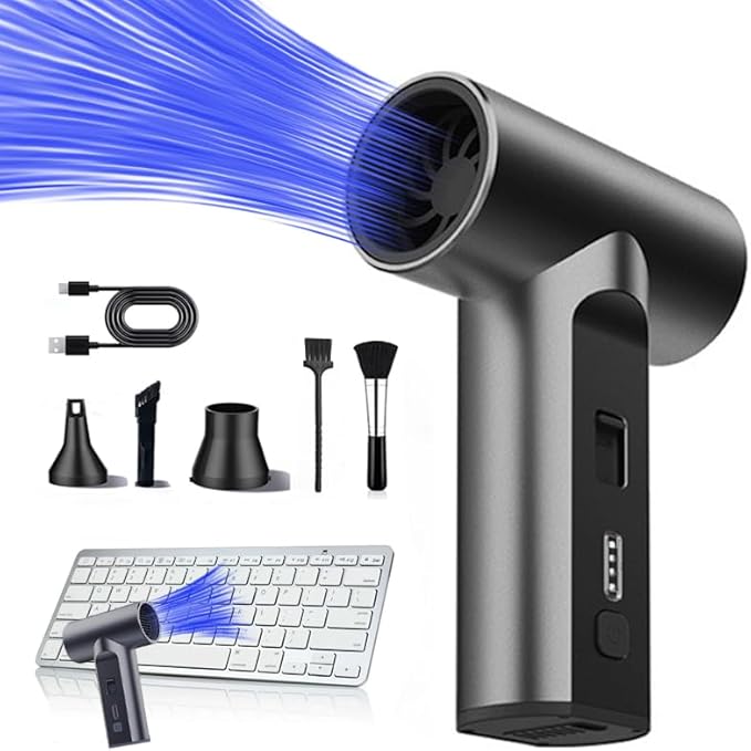 VORMIVIOT Compressed Air Duster 110000 RPM Electric Air Duster, Reusable no Canned Keyboard Cleaner for Office, Cordless Air Duster for Computer/Car