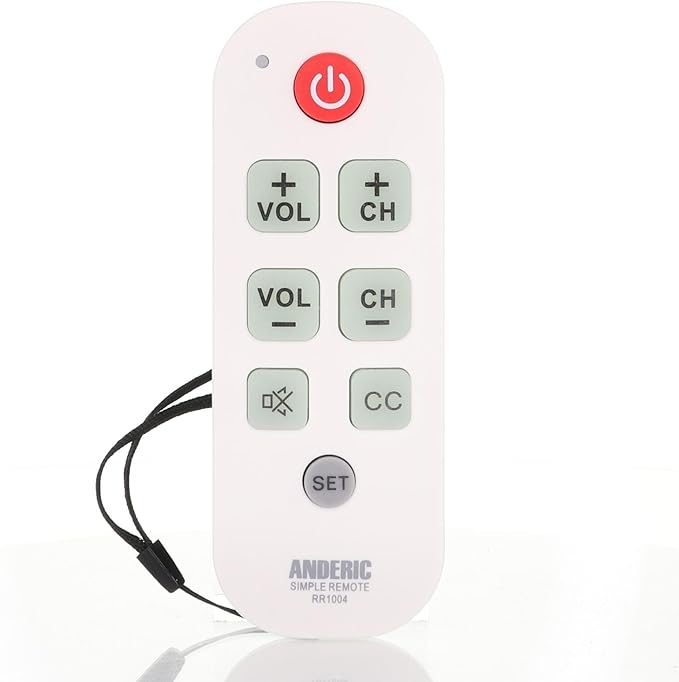 Anderic RR1004 Big Button TV Remote Control – Senior Friendly, Easy-to-use with Glow Keys, Simple Layout – Ideal for Elderly Care & Assisted Living – Compatible with Most IR TVs - White - 1 Pack