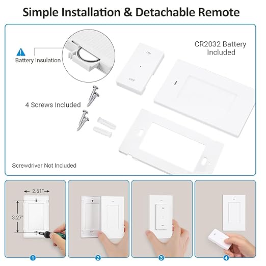 DEWENWILS Remote Control Outlet Wireless Wall Mounted Light Switch, Electrical Plug in On Off Power Switch for Lamp, Fan, Household Appliance, No Wiring, 100 Feet RF Range, Programmable