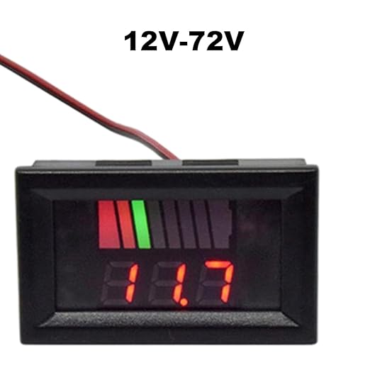 Battery Charge Level Indicator Universal Car Battery Capacity Meter Tester Checker 12V-72V Red Car Tester Motorcycle Checker Capacity Meter
