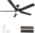 POCHFAN 60 Inch Black Ceiling Fans with Lights and Remote Control, Quiet Modern Ceiling Fan for Bedroom,Living Room, Dining Room,Dimmable 3-Color Temperatures 6-Speed