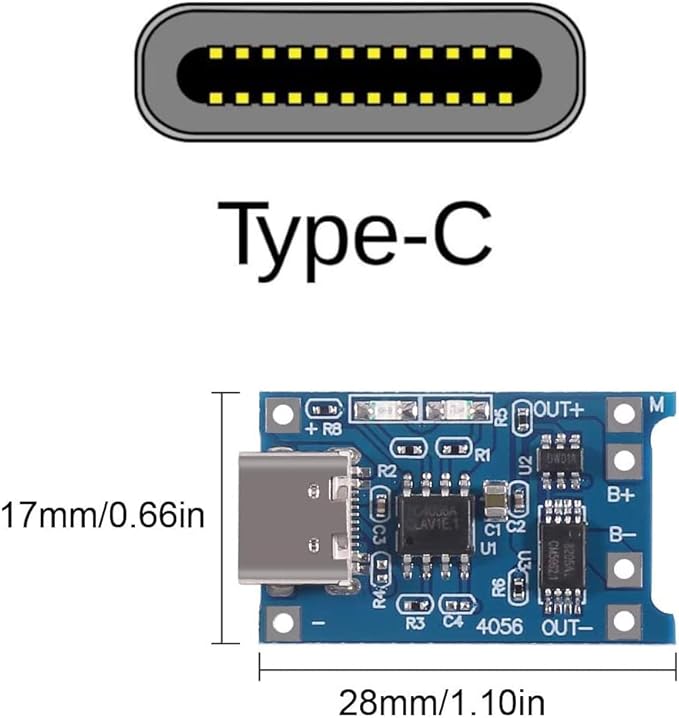 Gebildet 10pcs TP4056 Type-C Input Interface USB 5V 1A 18650 Lithium Battery Charger Module Charging Board with Dual Protection Function