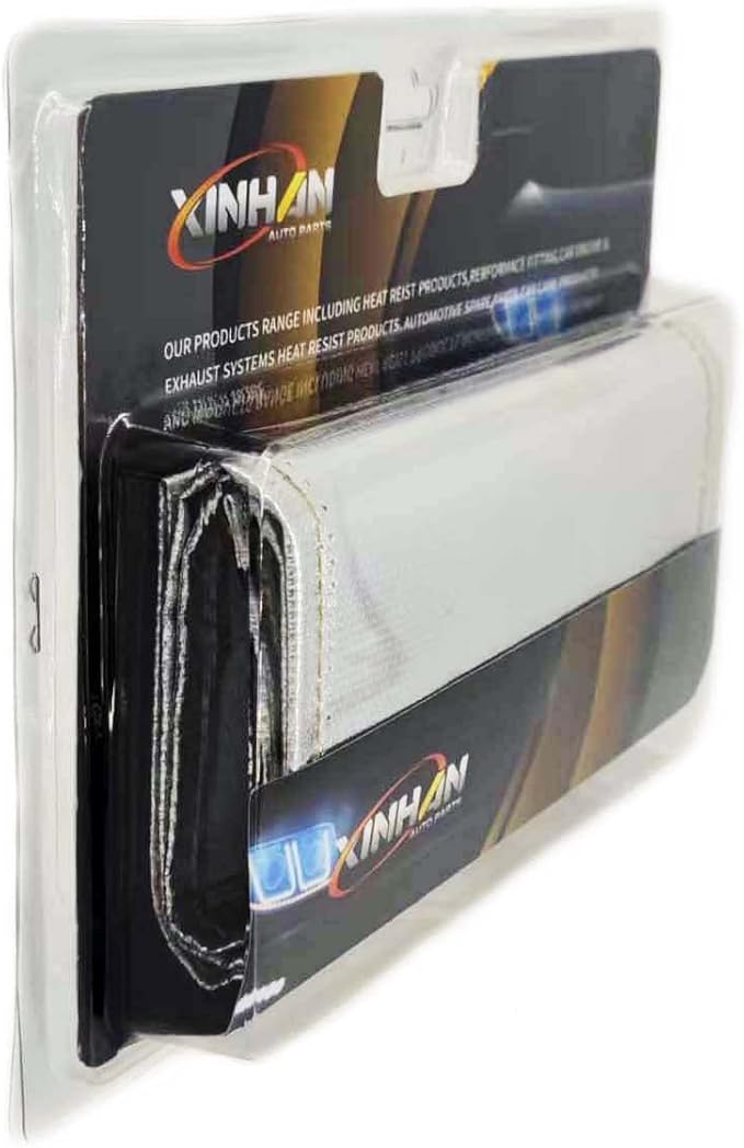 Xinhan (Silver,Black) Aluminum and Fiberglasss Heat Shielding Universal Starter Heat Shield 7 X 24in and 5.5 x 17in Wrap Self Attaching (Silver, 5.5IN x 17IN)