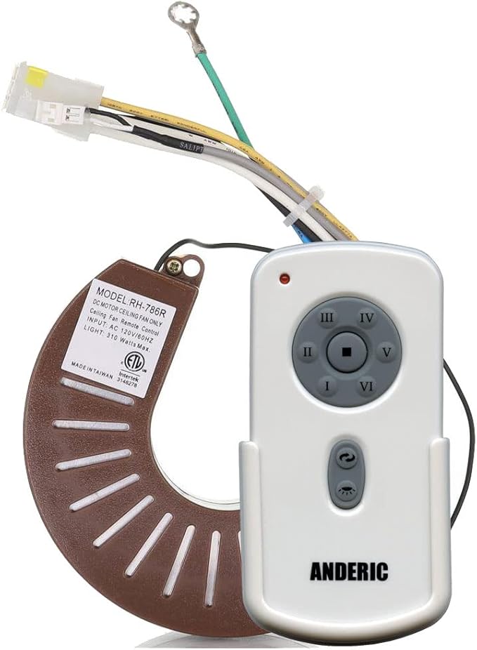 Anderic RH786R/RR787T-KIT 6-Speed DC Ceiling Fan Remote Control Kit Replacement for Casablanca Fanimation Slinger Holliston Panama Stealth Fellini – Light Dimmer, Reverse Function - CHQRH787T RH786R