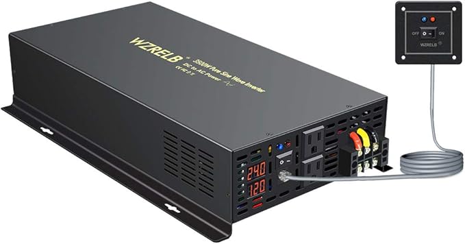 WZRELB 3500W 24VDC 120VAC Pure Sine Wave Power Inverter, 2 AC Outlets, Wired Remote Control, RV (RBP-350024WR)