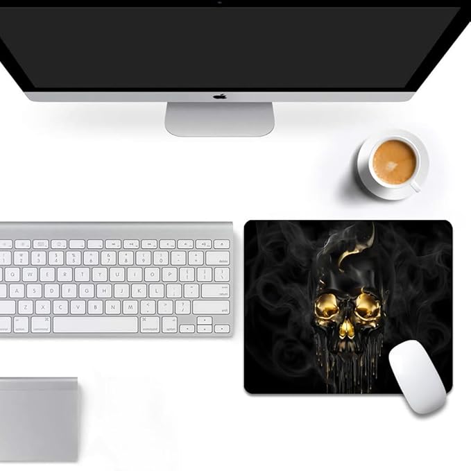 Gold Black Skull Square Mouse pad, Texture, Waterproof, Anti Slip Rubber Base, Computer Mouse pad, Laptop Mouse pad