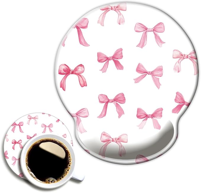 Ergonomic Mouse Pad with Wrist Support,Mouse Pad with Wrist Rest,Relieve Wrist Pain Mousepad Non-Slip Rubber Base,Mouse Pads for Desk,Computers,Laptop,Office,Home,Accessories Cute Pink Bow