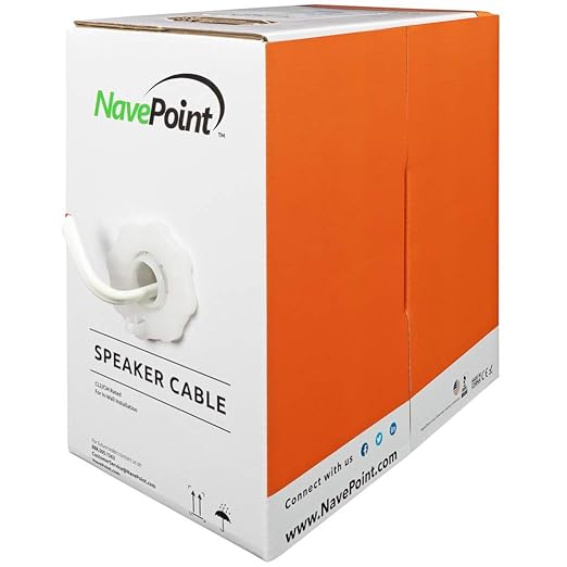 NavePoint 500ft in Wall Audio Speaker Cable Wire CL2 18/2 AWG Gauge 2 Conductor Bulk White