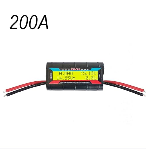 Proshopping 200A RC Watt Meter, High Precision Power Analyzer, DC 0-60V Volt Amp Watt Checker Tester, with Digital Yellow LCD Screen- for Voltage, Current, Power, Charge and Energy Measurement