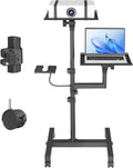 GSOW 2 Shelves Mobile Projector Stand, Rolling Laptop Stand Adjustable Height to 47 Inches, Podium Stands with Ventilated Tray, Heavy Duty, Laptop Floor Stand for Office, Home, Stage, DJ