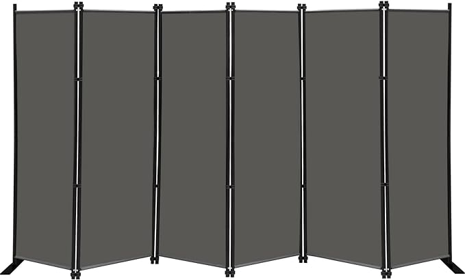 MAYOLIAH 6 Panel Folding Privacy Screen 9ft Wide, 6ft Tall Partition Room Divider Portable Office Walls Dividers Room Separator, Grey