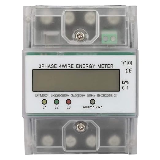 Electric Power Meter, Phase 4 Wire KWh Meter with LCD Display 5-80A Energy Consumption Digital Electric Power Meter Three Phase 4P LCD Power Meter, 220/380V