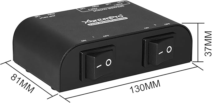 Xtrempro 61048 2 to 4 Way Speaker Switch, 1 in 2 Out to 1 in 4 Out Way Pair Stereo Speaker Selector W/Terminal Clamps Metal Non-Slip Box - Black (1 x 2 Way)