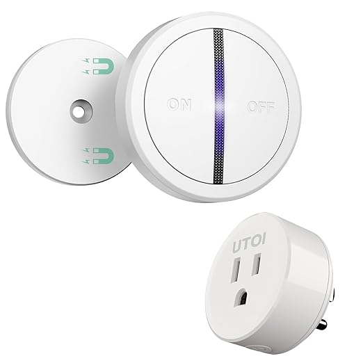 UTOI Wireless Remote Control Outlet Plug, 15A Remote Outlet Switch, 656ft Long Range Wireless Light Switch, Remote Control for Indoor Lights, Household Appliances, Garbage Disposal, Pre-paired, White