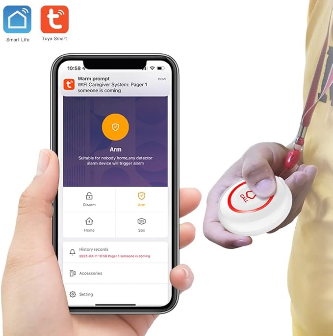 SINGCALL Tuya Caregiver Pager Smart Wireless Calling System WiFi SOS Emergency Home Caring Nurse Buzzer Call Bell System for Old People Patients Children