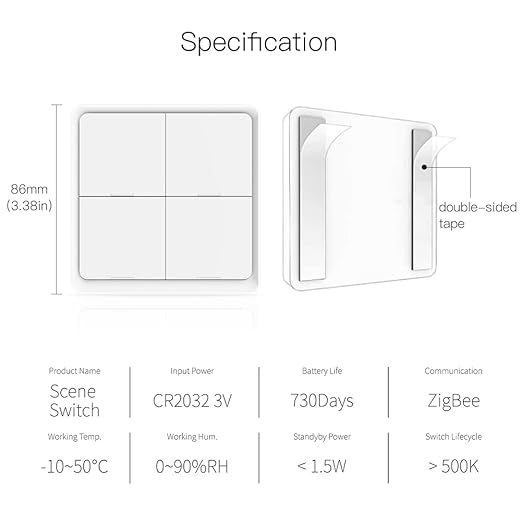 MOES Wireless Smart Scene Switch Button, Require MOES HUB, Zigbee Connection Tuya Battery Powered Included 12 Scene Controller for Smart Home Automation 4 Gang Black