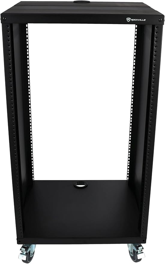 Rockville RR18U 18U Live Sound/Recording Studio Rack Case with Wheels, Reversible Rack Rails, Front & Rear Mounting, Cable Management Ports, 440lb Capacity