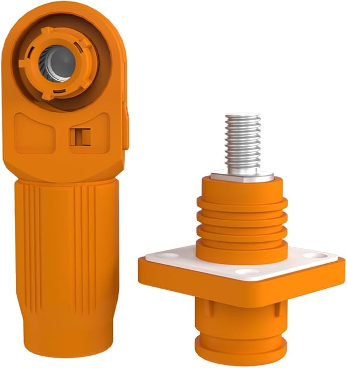 1 Set Battery Energy Storage Connector, Quick Plug Terminal High Current Connectors Right Angle Plug and Socket IP67 Waterproof Power Connector Stud Wiring Method 100A 16mm² (100A, Orange)