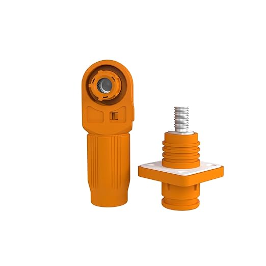 250A Battery Energy Storage Connector, 70mm² High Current Connectors IP67 Waterproof Stud Wiring Power Adapter Quick Plug Terminal Right Angle Plug and Socket （1500V Orange