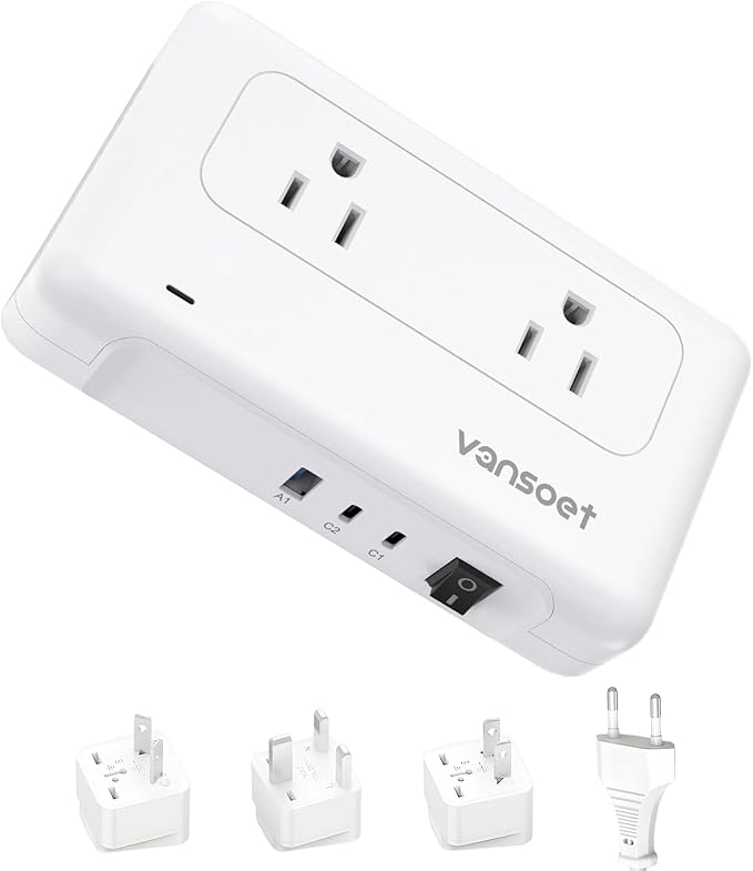 vansoet 220V to 110V Converter for European Travel, Voltage Converter US to Europe, Universal Travel Adapter with 2 USB C Ports & 1USB-A Port, Power Plug Combo for Curling Iron Hair Straighteners