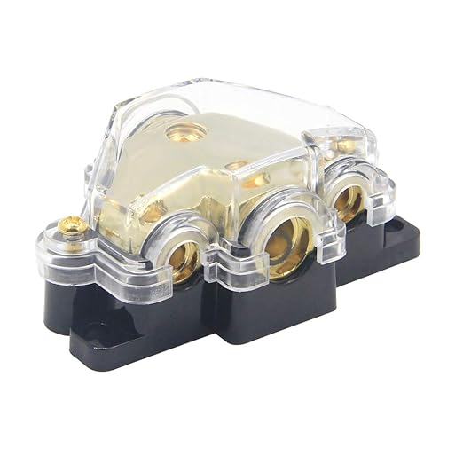 RKURCK 3 Way Power Distribution Block, 0/2/4 AWG Gauge in, 4/8 Gauge Out, Car Audio Stereo Amp Distribution Connecting Block for Audio Splitter (1 in 3 Out)