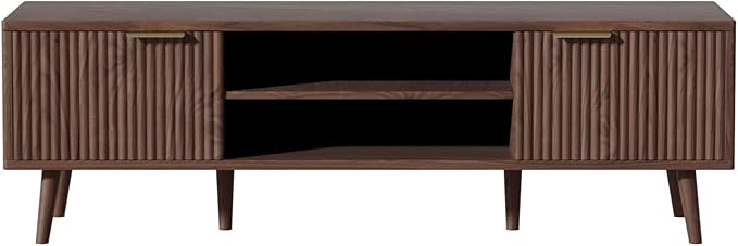 SHGJ&SOFT Storable TV Stand 65 Inch,Mid Century Modern TV Console Two Cabinet Doors with Open Partition in The Middleby by Wooden for Living Room,Bedroom. (Brown, 1PC)